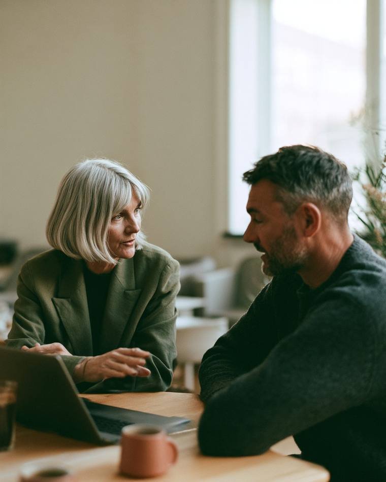 Two people working